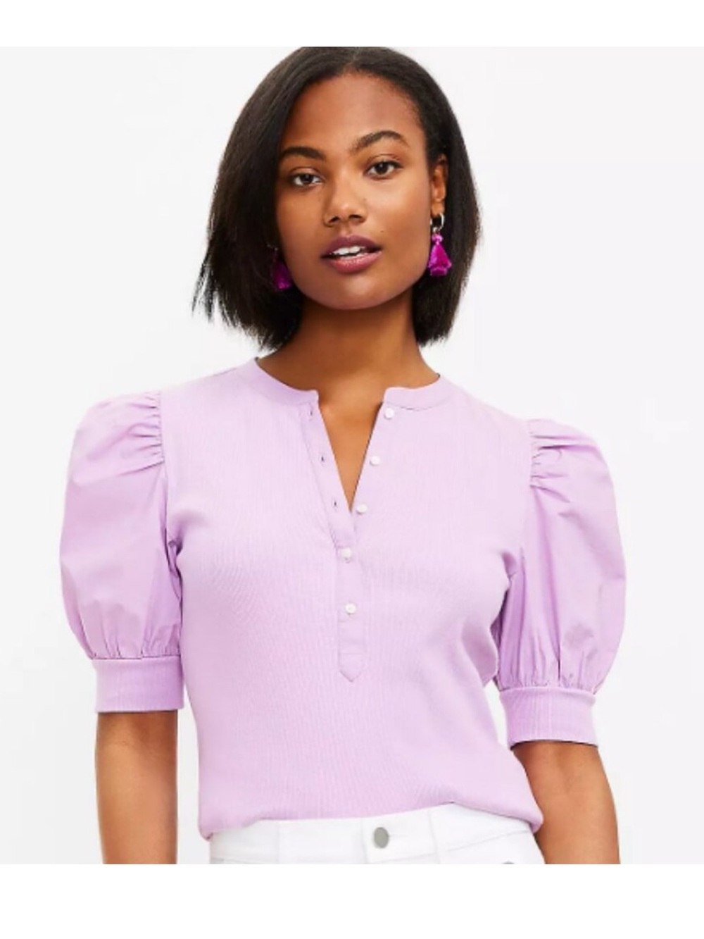 Loft Lavender Cotton Contrast Top